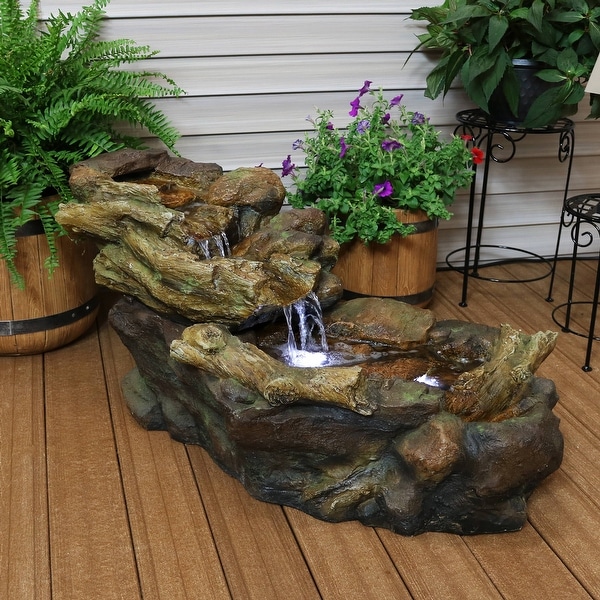 Sunnydaze Rocky Falls Streaming River Outdoor Water Fountain with LEDs - 40-Inch