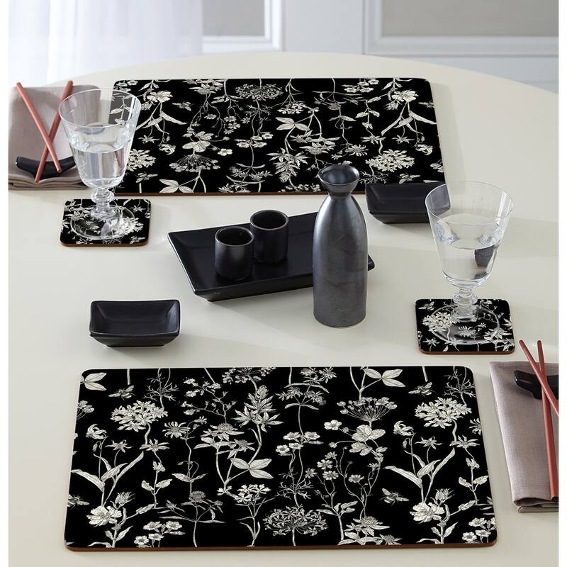 Cala Home Hardboard Placemats - Midnight Garden - Set of 4 - 15.5x11.25x.221