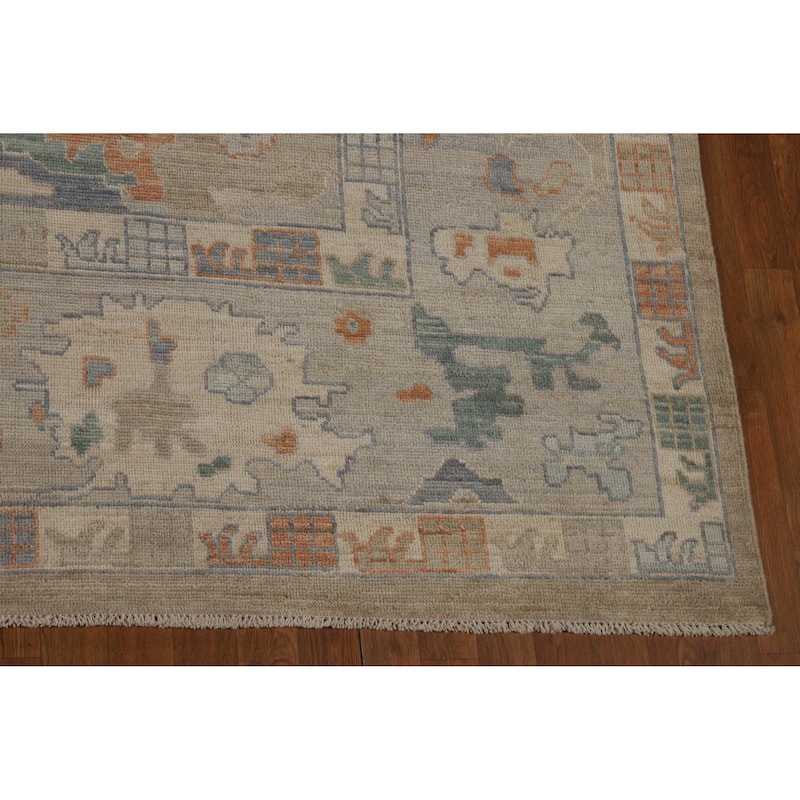 Vegetable Dye Oushak Turkish Large Rug Hand-Knotted Floral Wool Carpet - 9'11"x 14'8"
