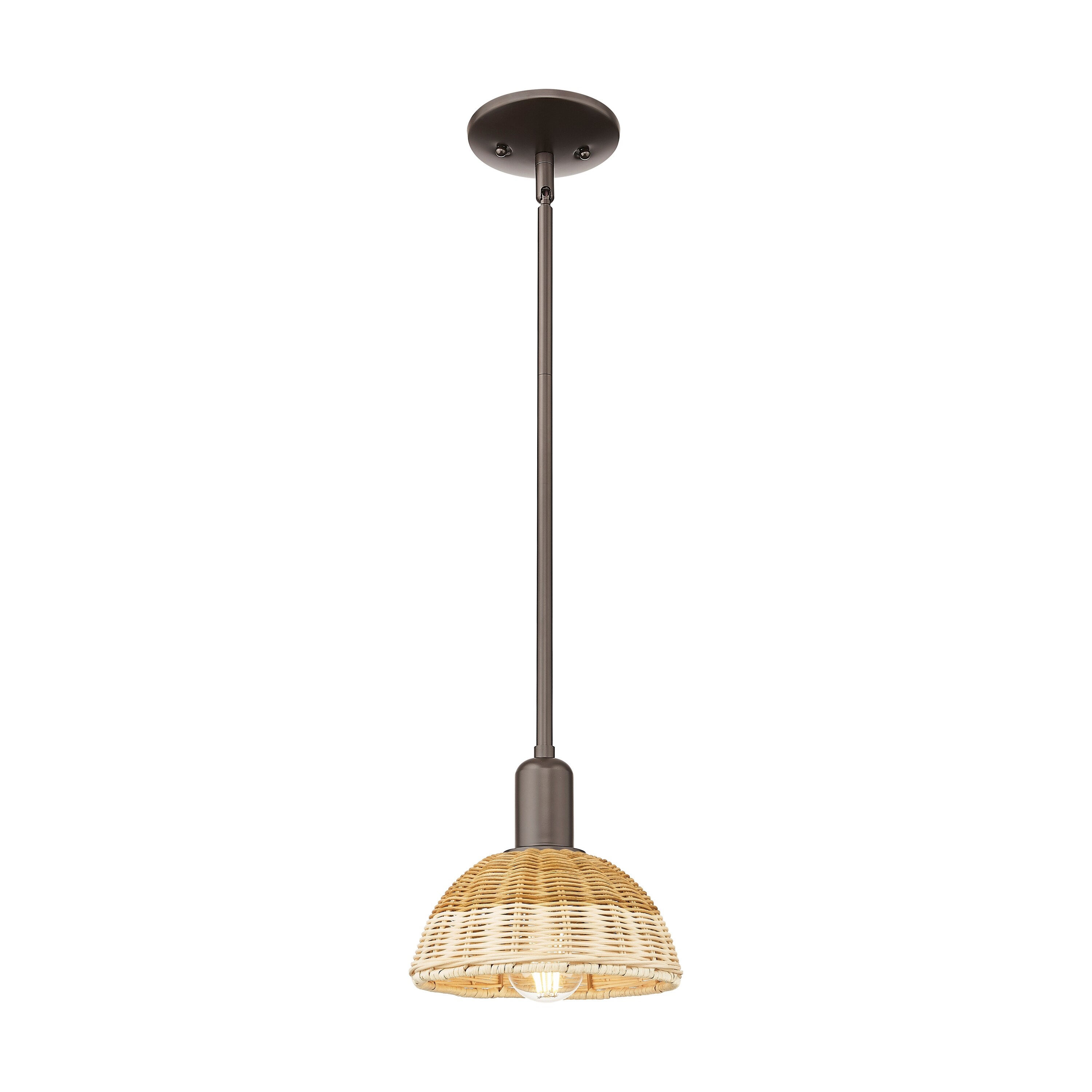 Innovations Lighting Downtown Urban - Natural Ballston Dome - 1 Light 8" Stem Hung Mini Pendant with Basketweave Shade