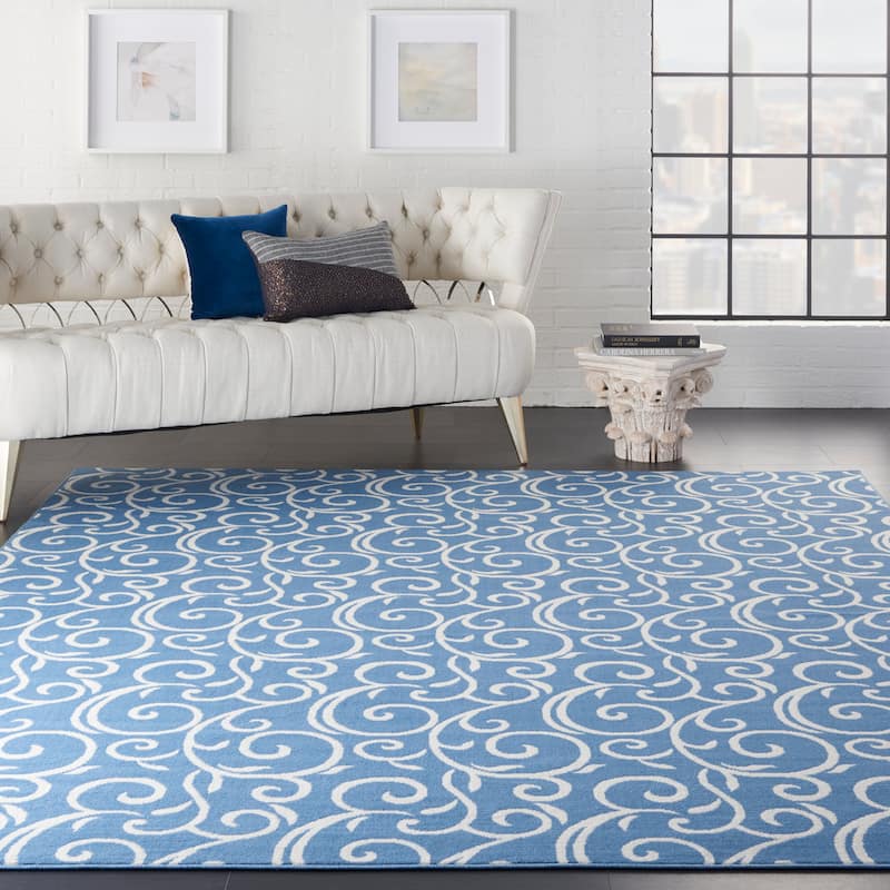 Nourison Grafix Farmhouse Country Scroll Transitional Area Rug - 7'10" x 9'10" - Blue - Rectangle