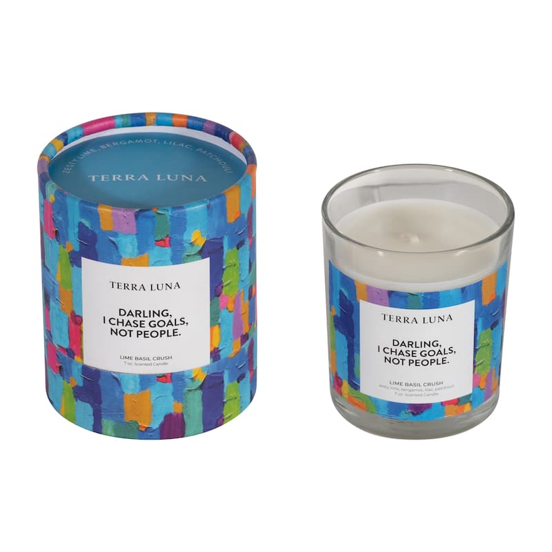 4" Boxed Candle with Funny Quote Darling I Chase Goals Not People 7oz Glass Multi-Colored Decorative Lime Basil Crush - 3" x 3" x 4" - Abstract Multi