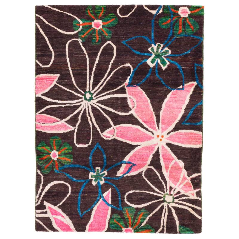 ECARPETGALLERY Hand-knotted Opulence Dark Brown Silk Rug - 4'10 x 6'8