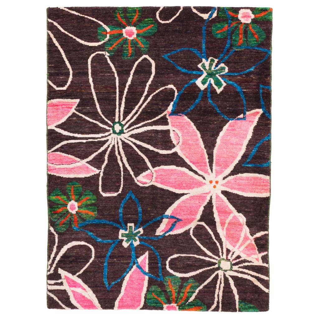 ECARPETGALLERY Hand-knotted Opulence Dark Brown Silk Rug - 4'10 x 6'8