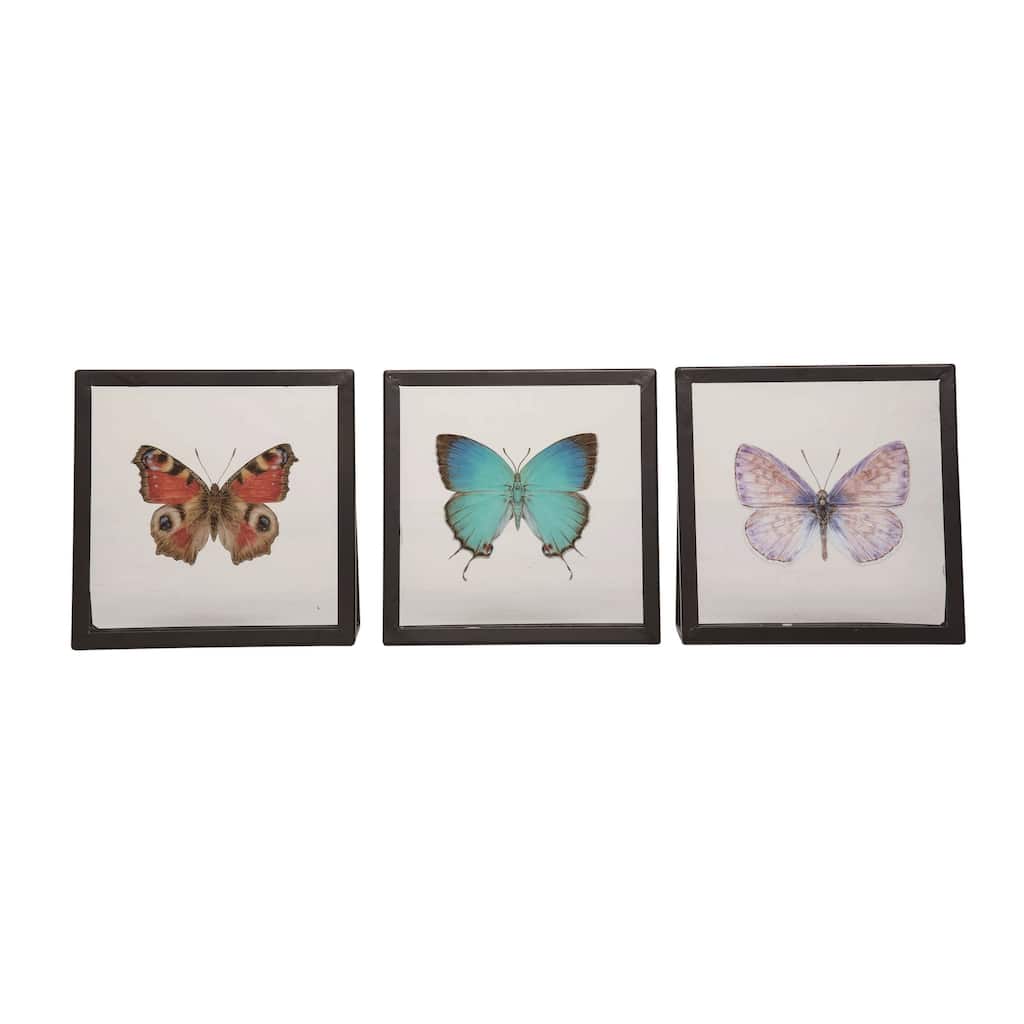 Transpac Metal/Glass Butterfly Frame Decor Set of 3 Spring Home Decorations