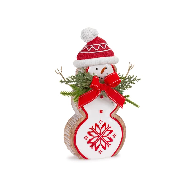 Set of 2 Snowman with Pine and Bow Christmas Tabletop Figurines 10.25"