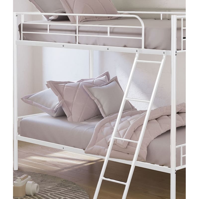Contemporary Style Twin Over Twin Bunk Bed Footboard Ladder Metal Structure, Silver