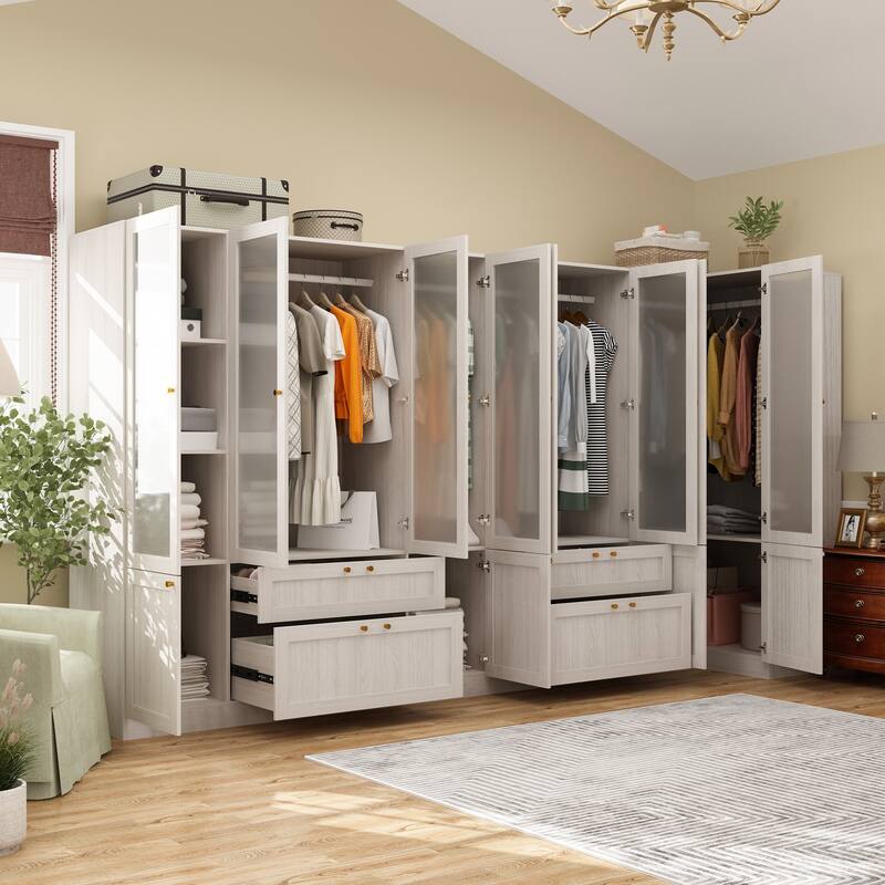 Combo Elegant Light Gray Wardrobe Modular Closet Configuration Armoire