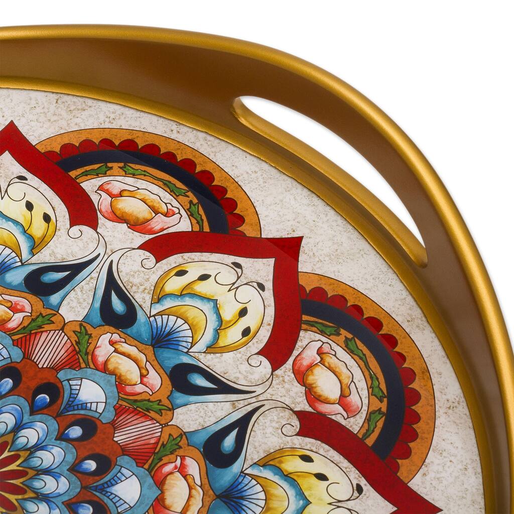Novica Handmade Healing Mandala Reverse-Painted Glass Tray