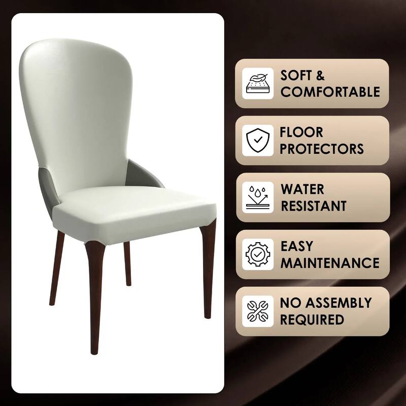 Havana Leather Upholstered Solid Wood Dining Chair Two-Tone Color Design Set of 4