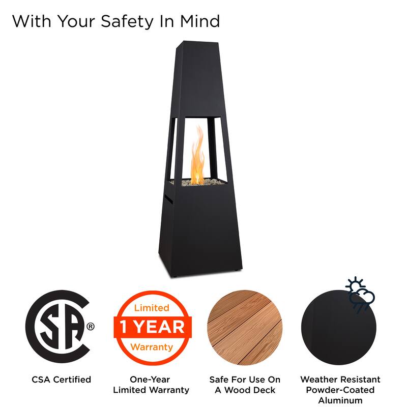 Ferro 70" Metal Chiminea Fire Pit with Hidden Propane Tank in Black by Real Flame