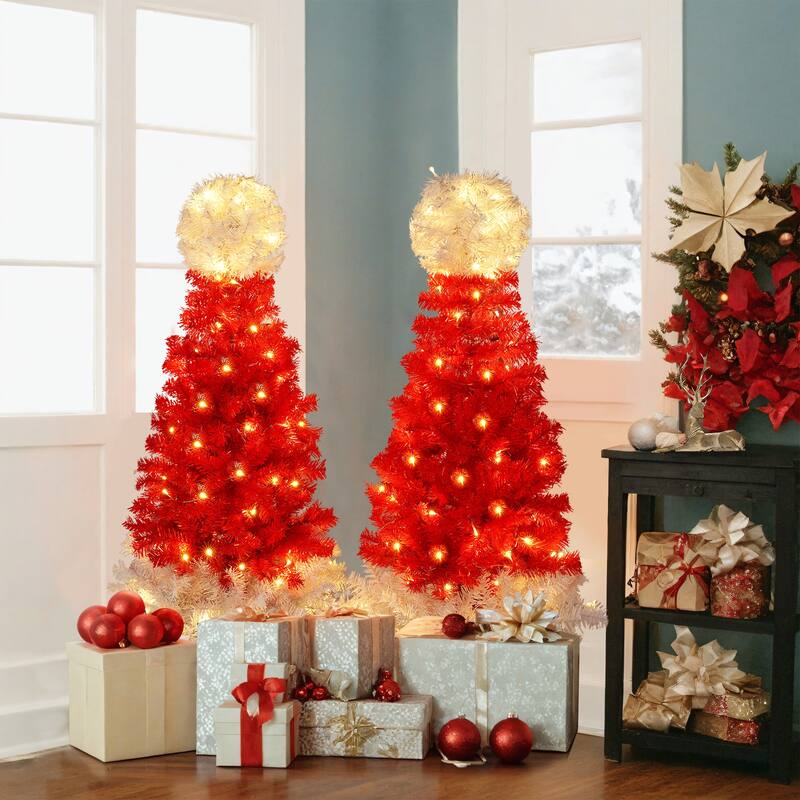 Festive Santa Hat Style Christmas Tree Set, Pre-Lit with 300 LED Lights