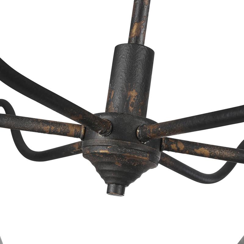 Jasper Chandelier in Antique Black Iron with Galvanized Steel - 6 Light Chandelier