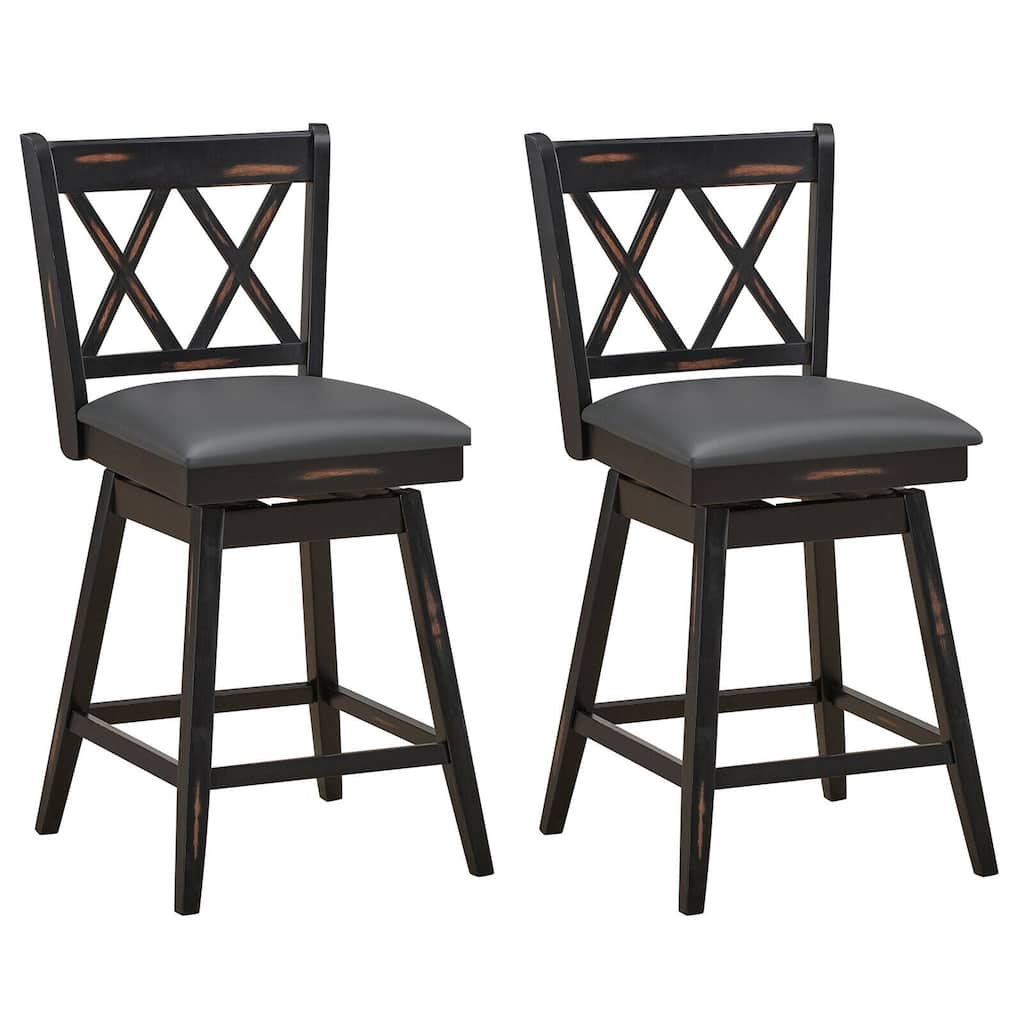Gymax Set of 2 Barstools Swivel Counter Height Chairs w/Rubber Wood - See Details