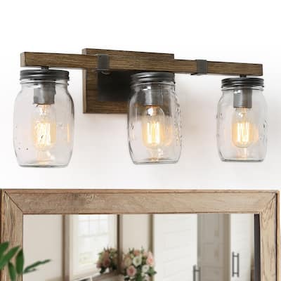 Kole Modern Farmhouse 3-Light Bathroom Vanity Light Mason Jars Wall Lights - 21"L x 9"H