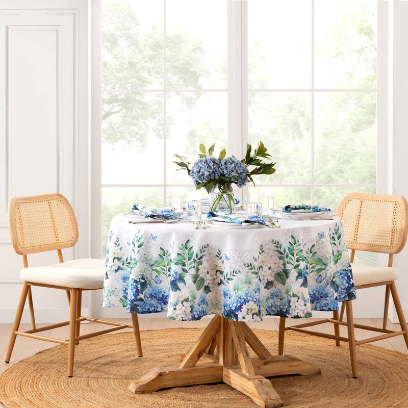 Hydrangea Bloom Floral Double Border Tablecloth - 70" Round