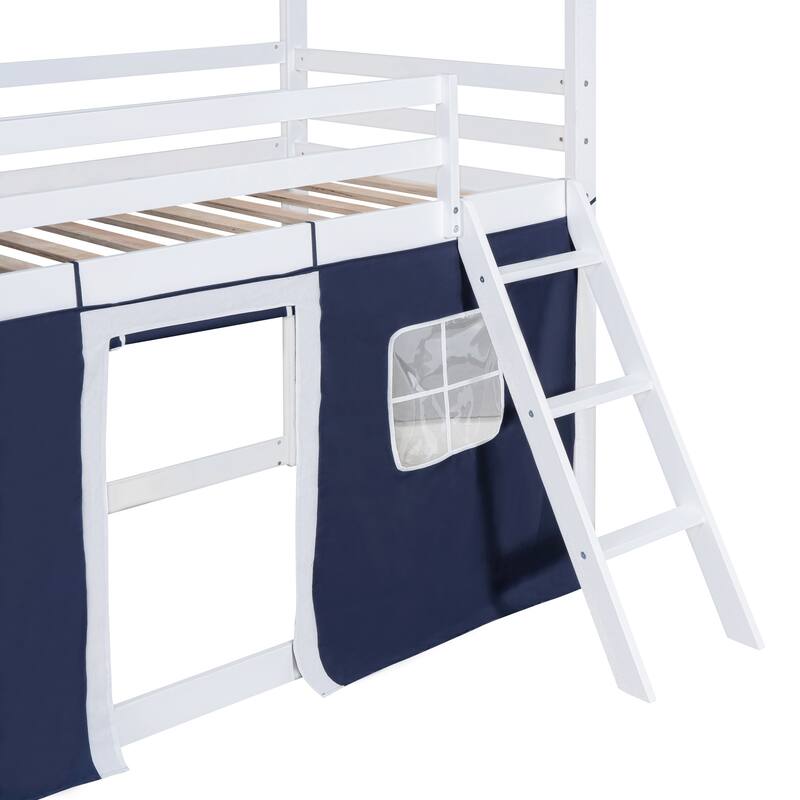 Twin Wood Castle Bunk Bed with Slide