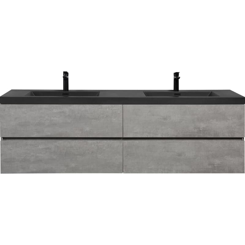 42/48/60/72 inch Plywood Floating Bathroom Vanity in Cement Grey with Integrated Quartz Sink