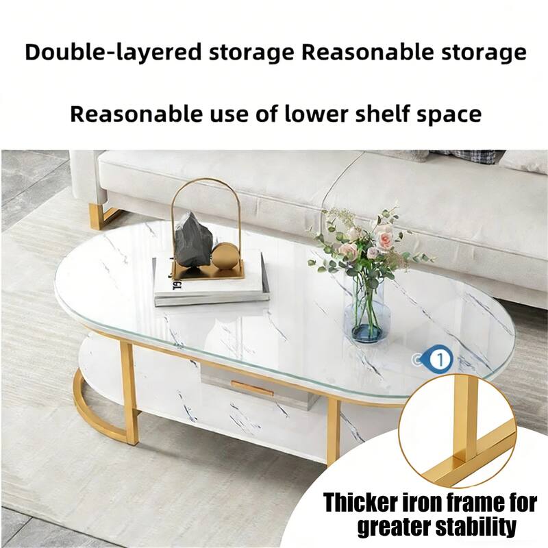 Modern White Gold Double Deck Dining Table Coffee Table