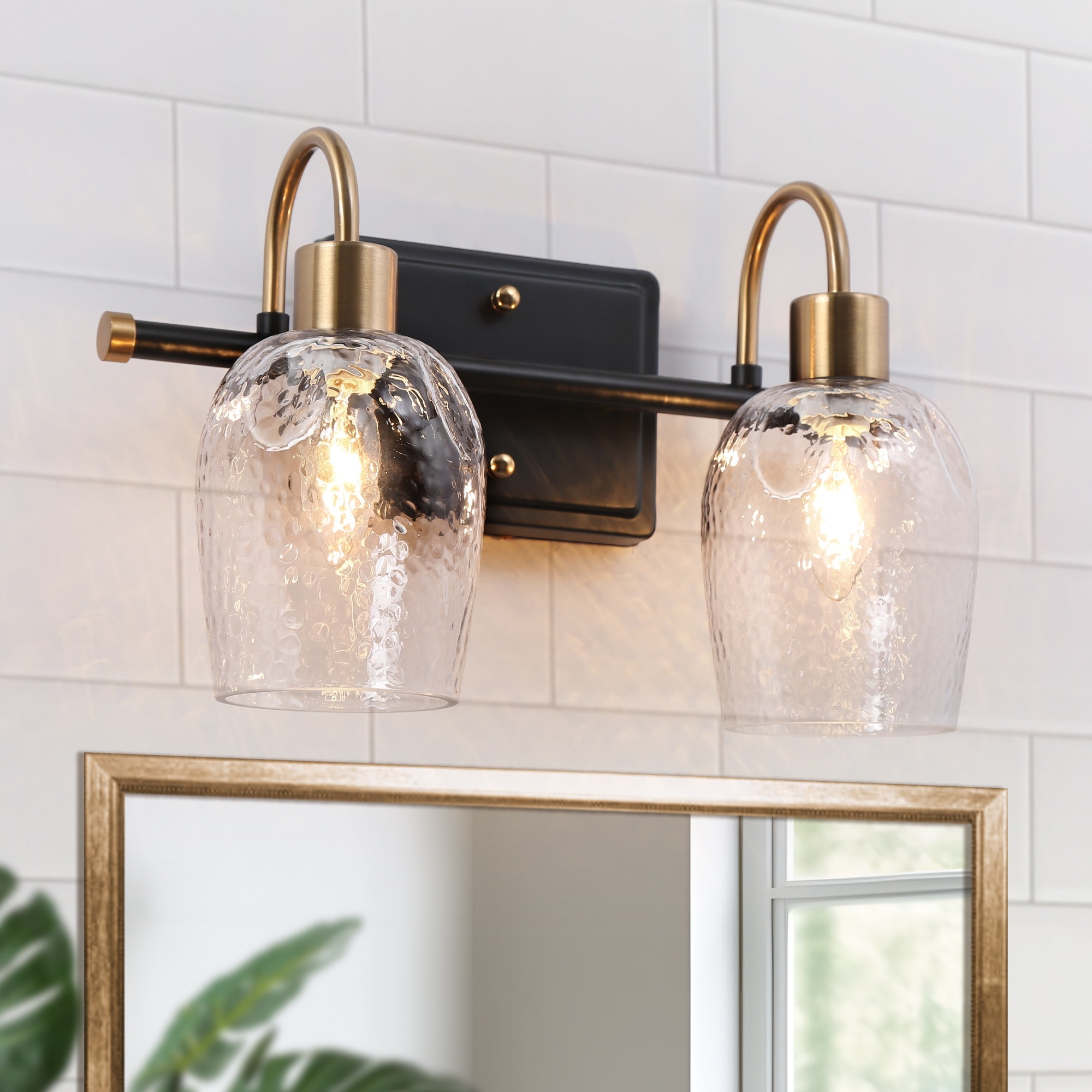Waylin Modern Black Gold 2-Light Vanity Lights Glass Wall Sconces for Powder Room