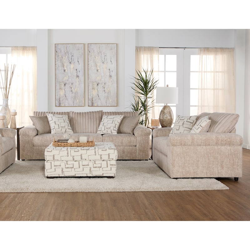 Roundhill Furniture Nason Wide Wale Corduroy Sofa, Loveseat, and Ottoman Set - Parchment