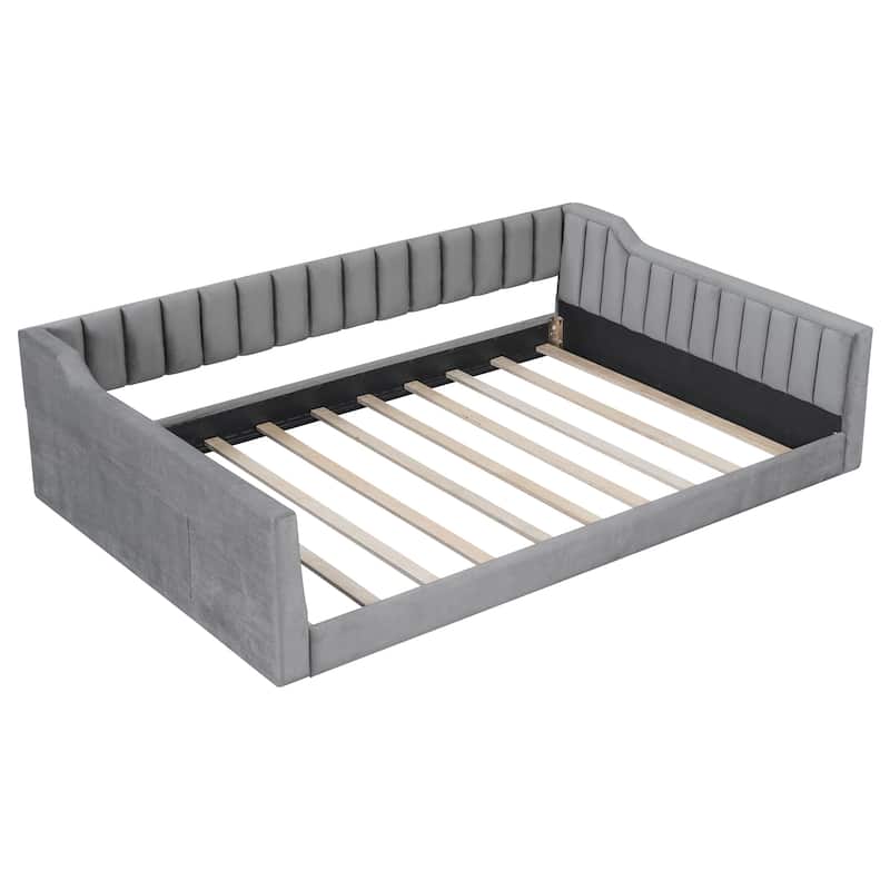 Roomfitters Twin/Full XL Size Upholstered Daybed with Side Storage Pocket and Modern Frame