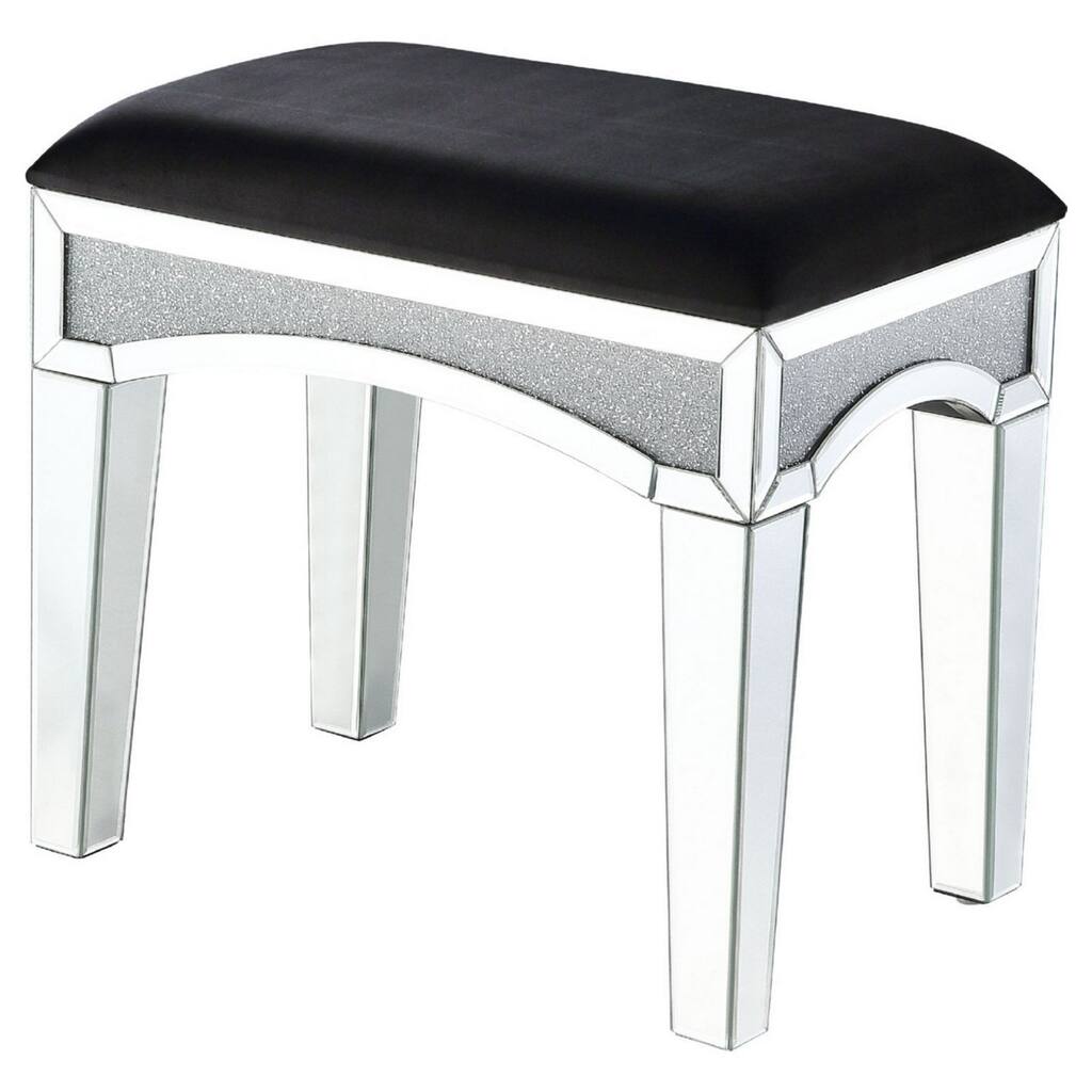 Mirrored Vanity Stool With Encrusted Faux Acrylic Inlay Silver Saltoro Sherpi - 22x14x20
