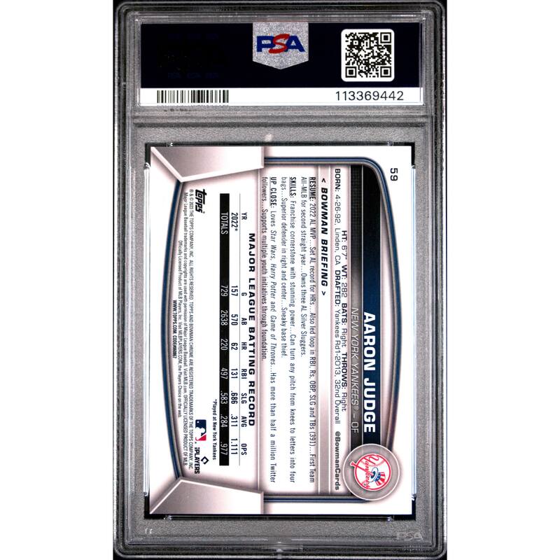 Aaron Judge 2023 Bowman Chrome Mega Box Blue Refractor Card #59 PSA 10 24/150 - 8' x 11'