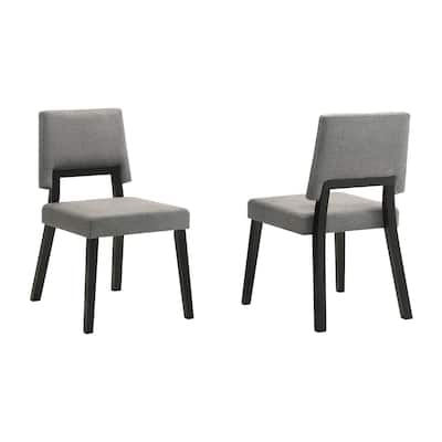 Black/Charcoal Gray Fabric Upholstered Wood Frame Dining Chair, Set of 2, Sturdy Dining Chair for Dining Rooms - 15.5