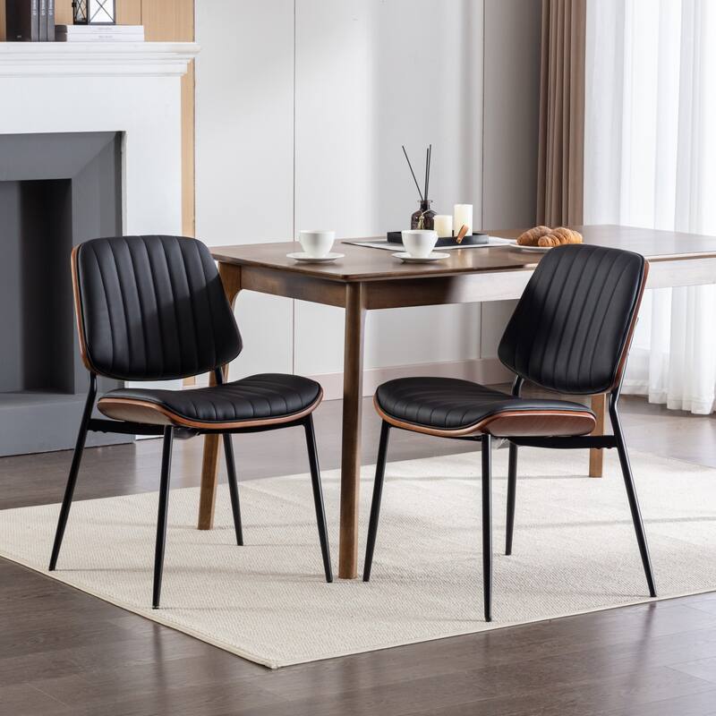 GDFStudio Mid Century Modern Armless Upholstered Dining Chairs with Metal Legs - Black