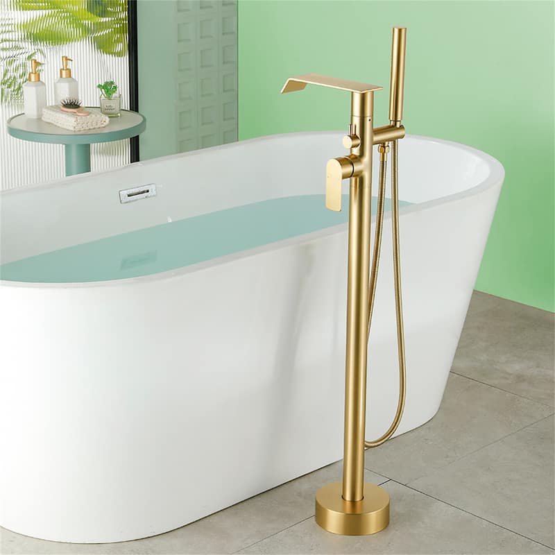 Freestanding Tub Faucet With Hand Sprayer Floor Mount Roman Bathtub Faucet Modern Waterfall Tub Filler Trim With Handheld Showe