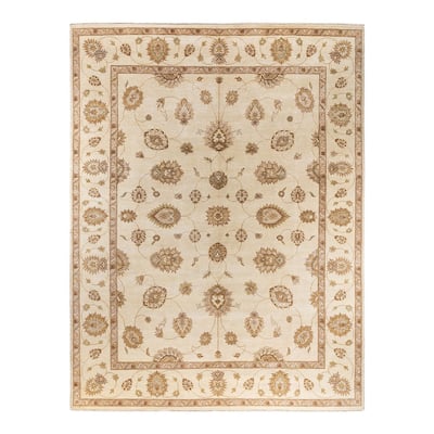 Oushak One-of-a-Kind Hand-Knotted Area Rug, Ivory - 9' 2" x 12' 1"