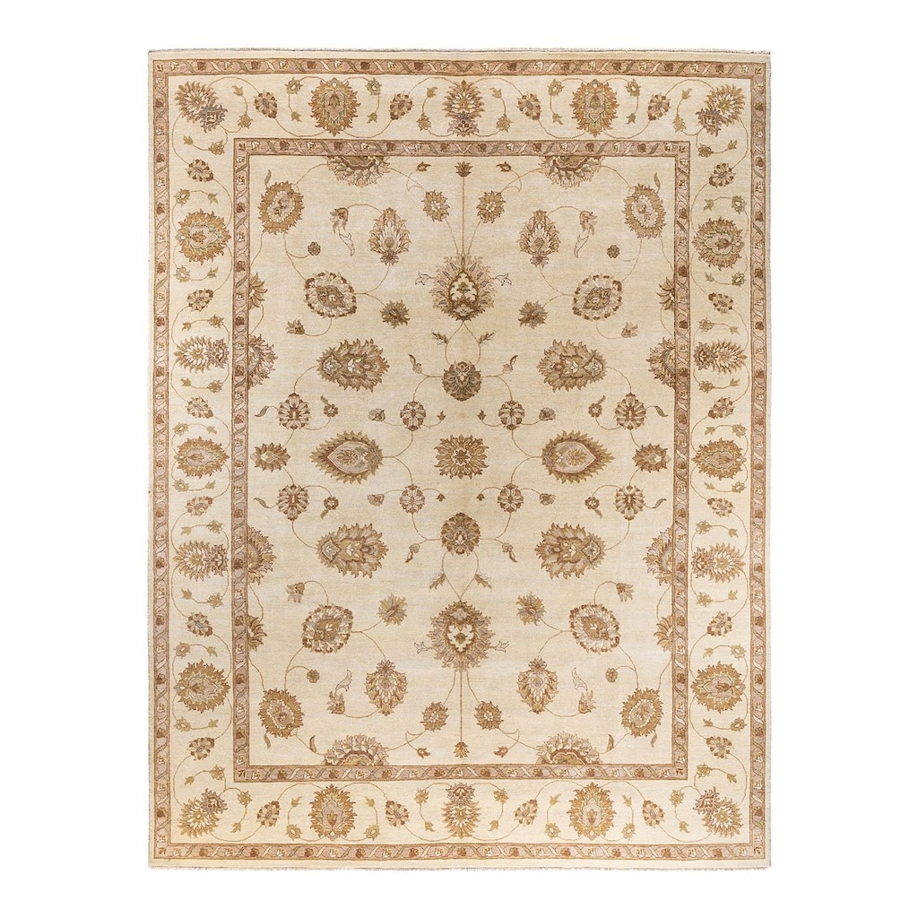 Oushak One-of-a-Kind Hand-Knotted Area Rug, Ivory - 9' 2" x 12' 1"