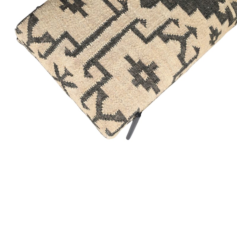 HomeRoots 48" Cream and Black Cotton Blend Upholstered Southwest Bench - 48' X '18' X '16