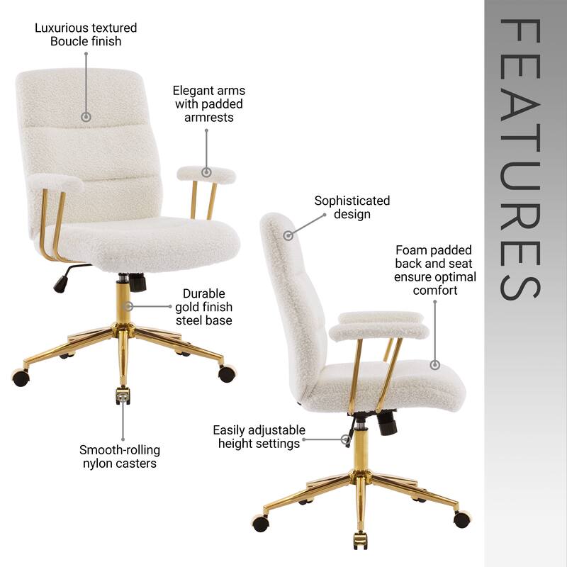 Textured Boucle Fabric Office Chair, Modern Height Adjustable Desk Chair with Padded Arms