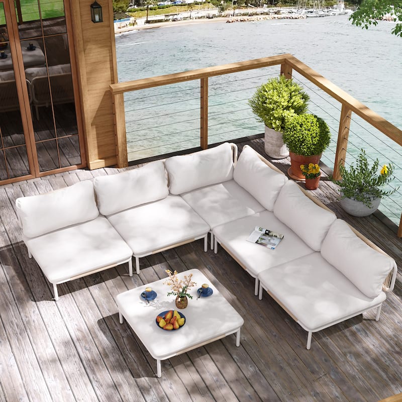 VredHom Outdoor Sectional Sofa Patio Furniture Sets - Beige-set of 6
