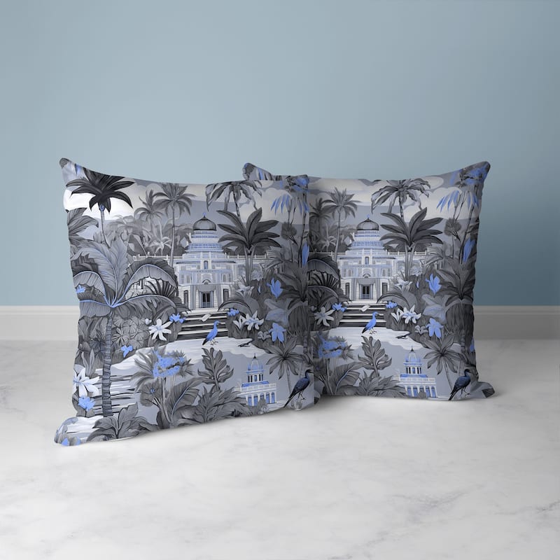 Divine Foliage Faux Suede Reversible Throw Pillow Grey and Blue