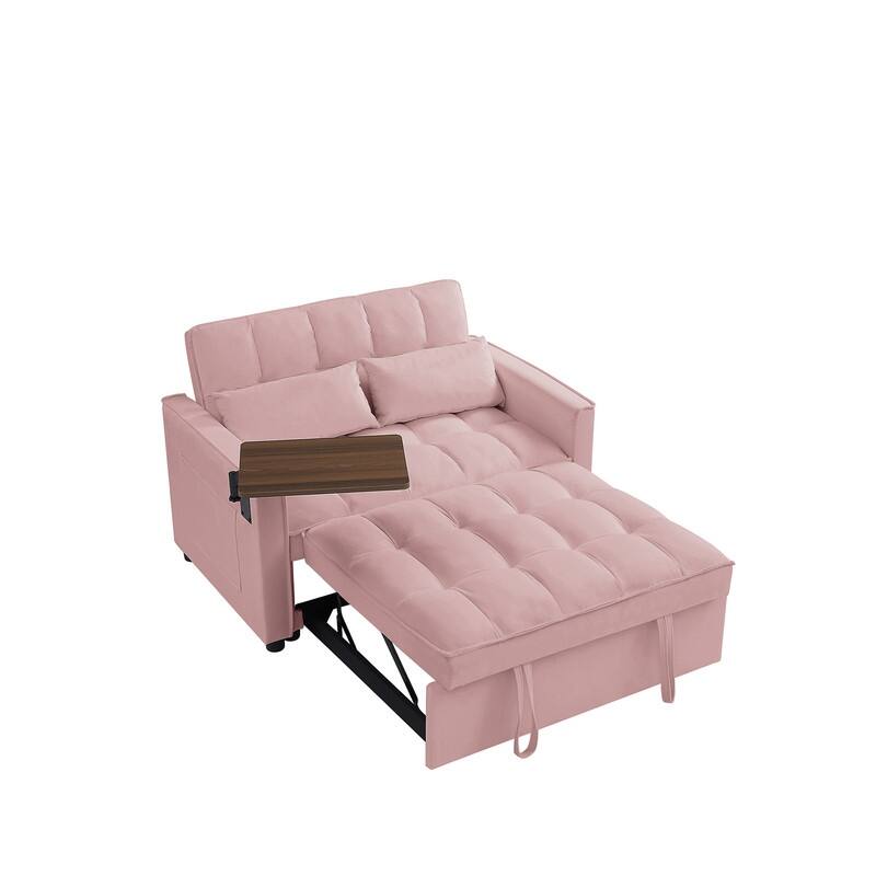 Modern Style Velvet Upholstered Sleeper Sofa with Table Board