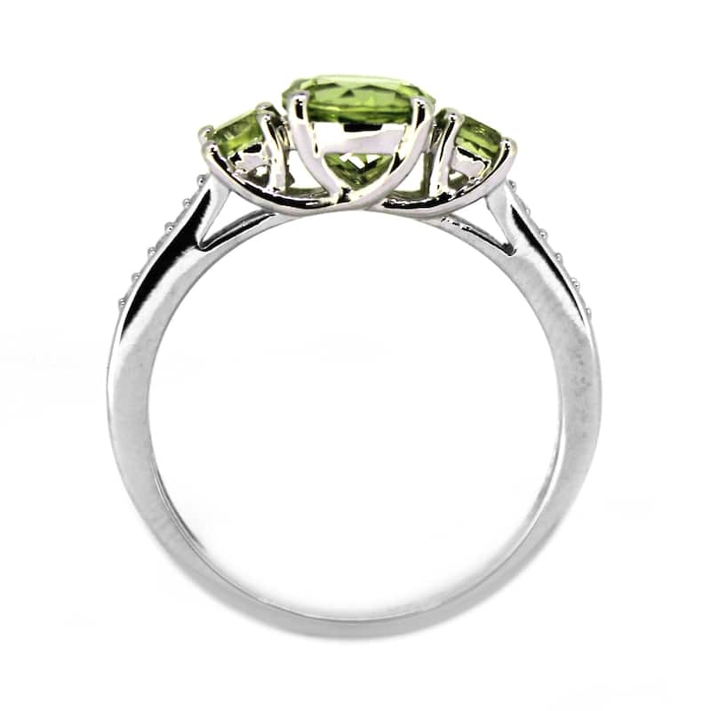 925 Sterling Silver Peridot and White Natural Zircon 3-Stone Ring