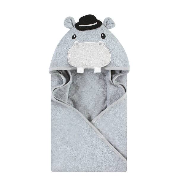 slide 1 of 1, Hudson Baby Unisex Cotton Animal Face Hooded Towel, Hippo, One Size - Gray Hippo - One Size One Size - Gray Hippo