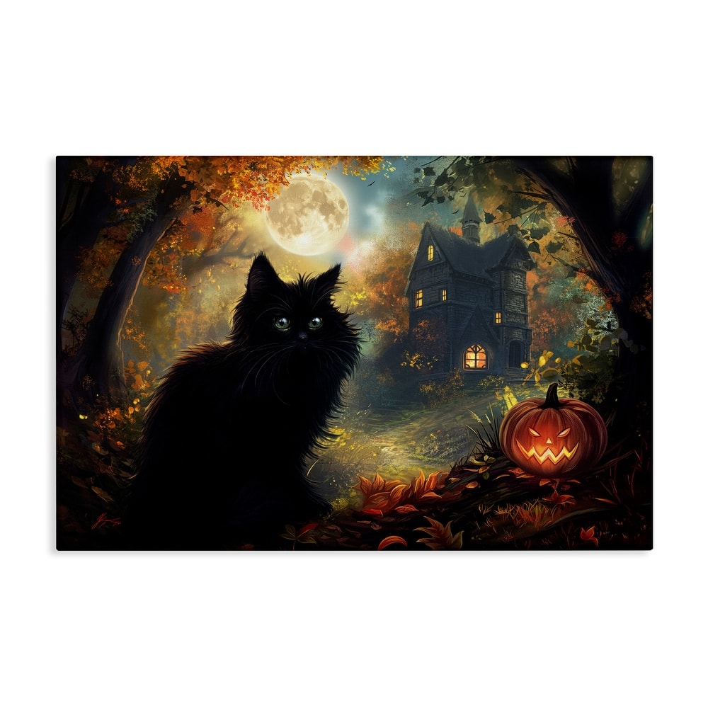 Stupell Black Cat & Haunted Mansion Canvas Wall Art Design By Wumples