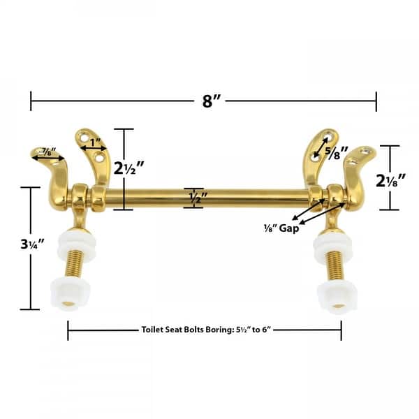 dimension image slide 0 of 2, Solid Brass Adjustable Toilet Seat Hinges with Hardware - Renovators Supply
