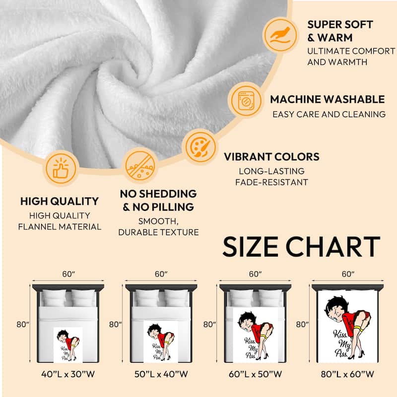Betty Boop Super Soft Fleece Plush Throw Blanket for Couch Bed Sofa