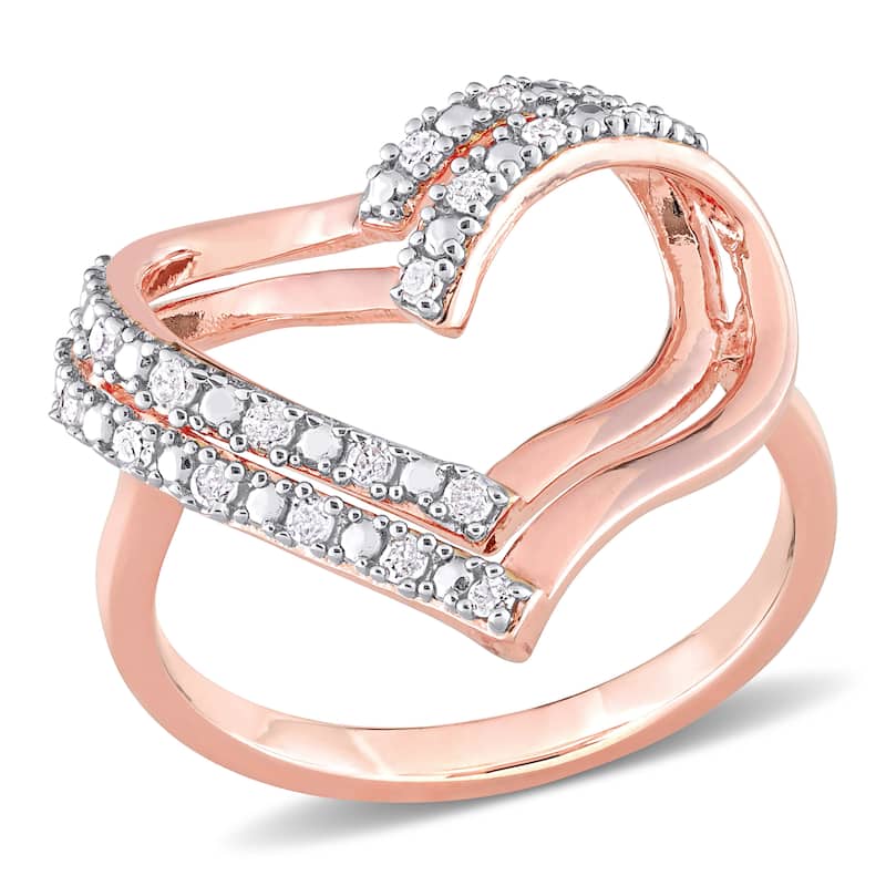 Miadora 1/5ct TDW Diamond Open Double Heart Ring in Rose Plated Sterling Silver