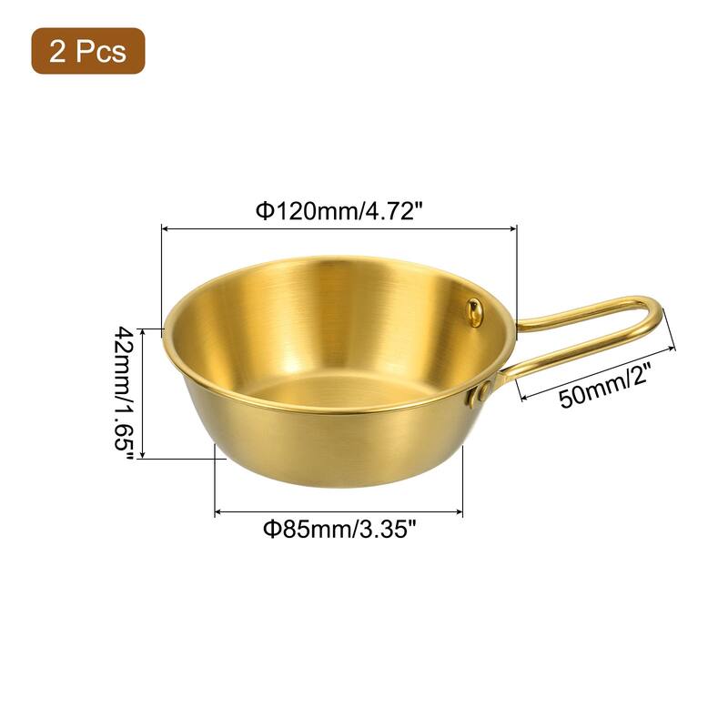 2 Pcs Korean Traditional Wine Bowls, Stainless Steel Rice Wine Cup - Gold - 4.72 Inch