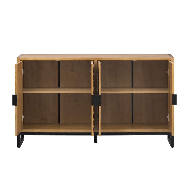 Sideboard with Wave Door Design, Kitchen Buffet Cabinet with Adjustable Shelves, Coffee Bar Cabinet with Iron Handle and Legs