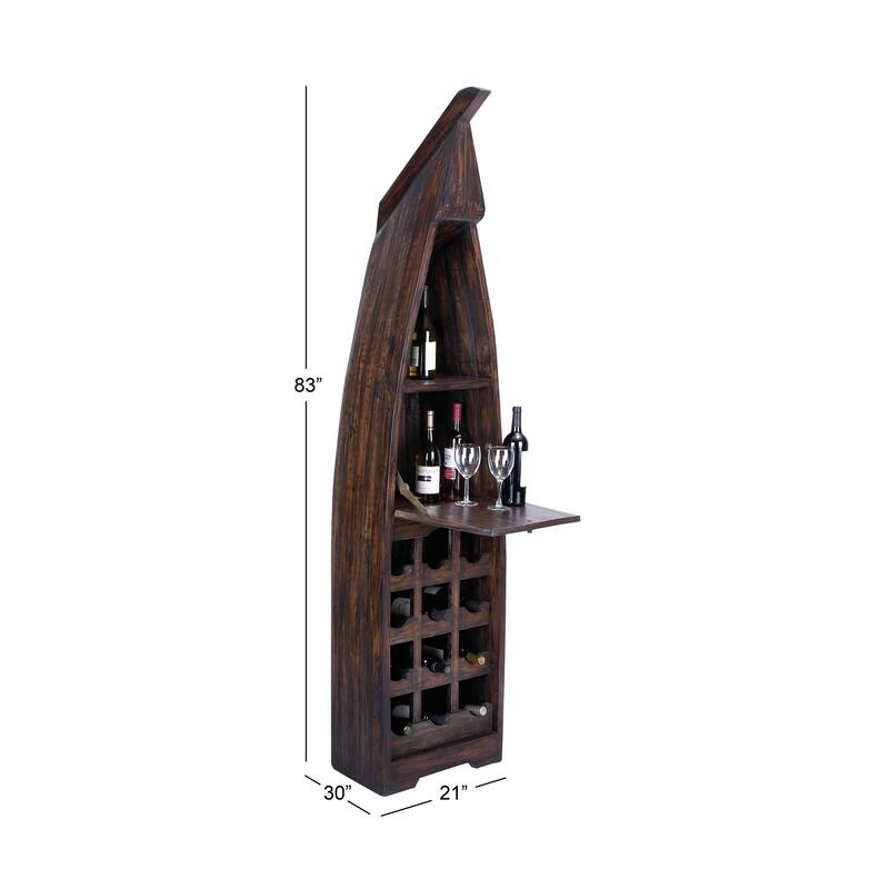Brown Wood 12 Bottle and 2 Shelf Boat Standing Wine Rack with Foldable Tray