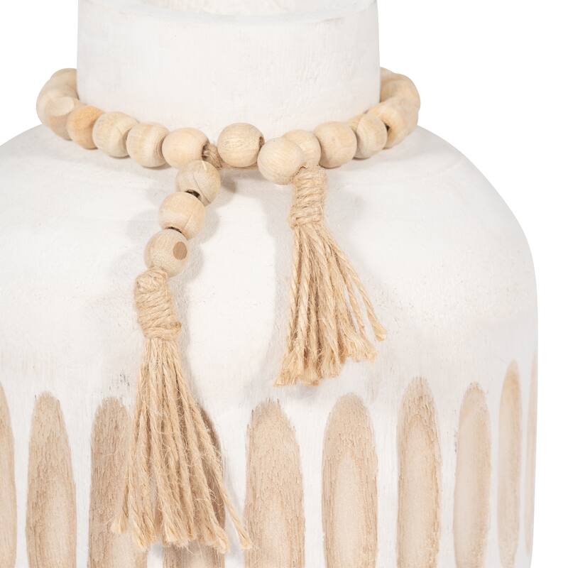 Sagebrook Home Wood, 8" Round Ridged Vase With Tassels, Round, 8"H, Ridged
