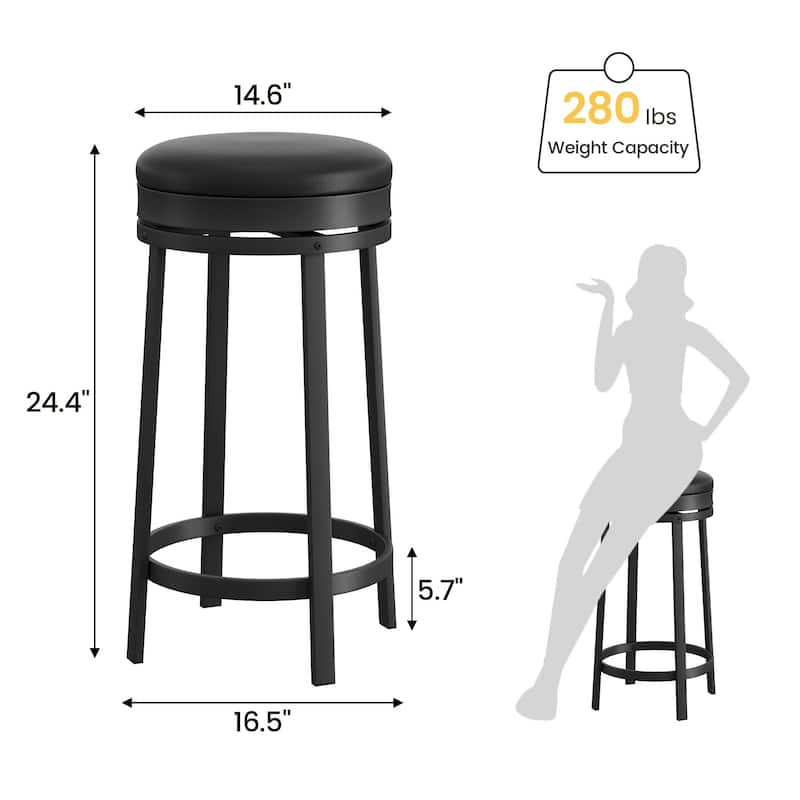 Swivel Bar Stools, Set of2/ 4 Bar Chairs, 61 cm High Kitchen Counter Stools with Faux Leather Seat and Sturdy Metal Frame