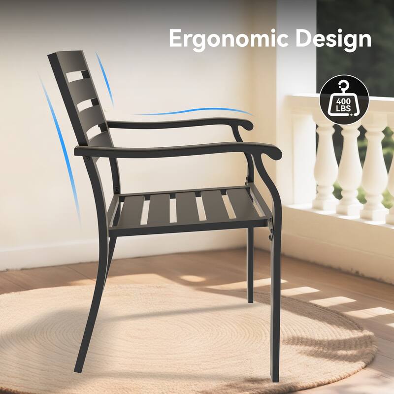 5 Pieces Outdoor Patio Dining Set, 4 Stackable Metal Dining Chairs and 40.6" Round Metal Dining Table